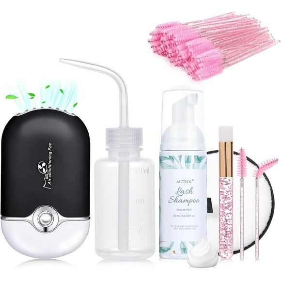 shiyou-Eyelash Extension Shampoo Kit 60ml Unscented Lash Extension Cleanser with Lash Fan Black Professional Eyelid Foaming Cleanser Paraben & Sulfate Free Non-lrritating