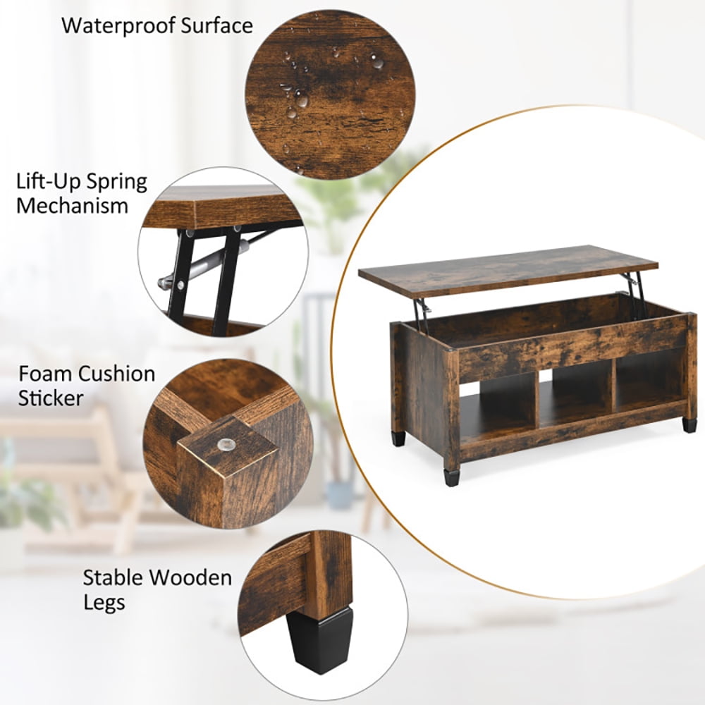 Finihen Rectangular Coffee Table, Lift Top Coffee Table with Hidden Storage Compartment, for Living Room, Reception Room, Office, Brown Finihen Rectangular Coffee Table, Lift Top Coffee Table with Hidden Storage Compartment, for Living Room, Reception Room, Office, Brown
