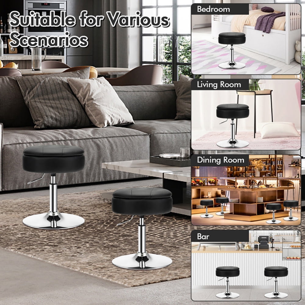 Finihen Vanity Stool with Storage, Makeup Room Seat Chair, Adjustable 360Â° Swivel Storage Vanity Stool with Removable Tray, for Makeup Room, Living Room, Bedroom, Black