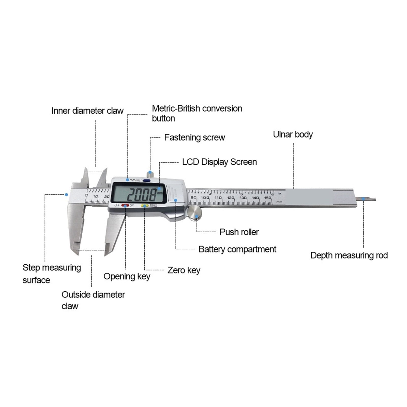 6-Inch 150mm Digital Calipers Stainless Steel Electronic Digital Vernier Caliper Metal Micrometer Measuring Tool Digit Calip