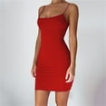 thumbnail image 5 of Pxiakgy summer dresses for women Solid Summer Slim Fit Strap Short Dress Off Shoulder Stretch Dress womens dresses casual dresses for women Red + 4XL, 5 of 5