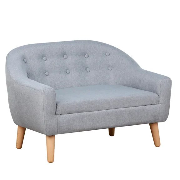 2-Seat Kids Sofa with Linen-Like Fabric and Wood Frame, Toddler Couch for Ages 3–7, Gray