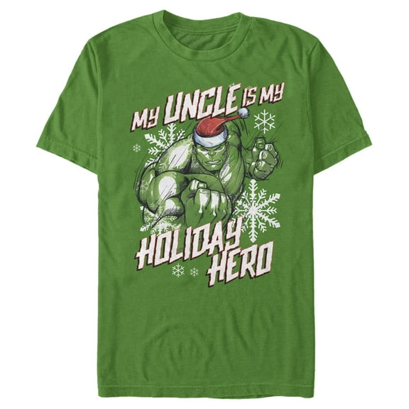 Men's Marvel Hulk Uncle Holiday Hero  Graphic Tee Kelly Green 2X Large