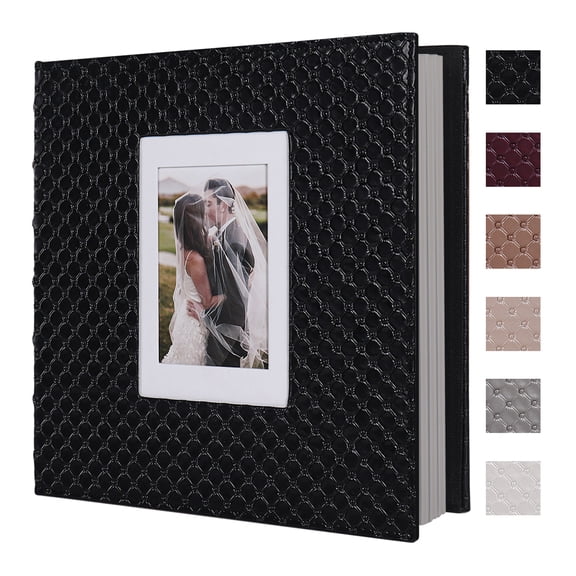 RECUTMS 60 Pages Handmade DIY 4x6 5x7 8x10 Photos of Any Size, Button Grain Leather Cover of Wedding Photo Album Baby Picture Book Scrapbook Photo Album (Black)