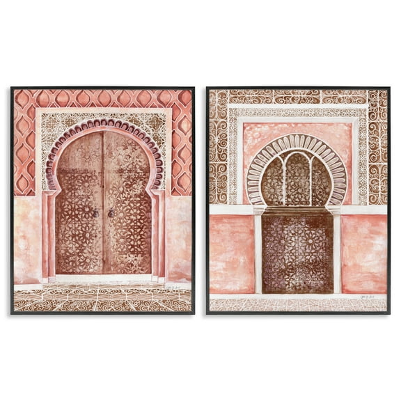 Stupell Industries Moroccan Tiled Alcoves Buildings & Architecture Painting Black Framed Art Print Wall Art, 11 x 14, Set of 2