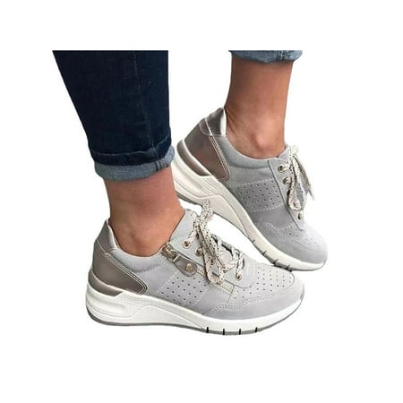 Fangasis Women s Platform Sneakers Wedges Low Top Lace Up Shoes Increase Fashion Sneakers for Womens Girls