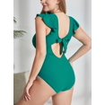 thumbnail image 5 of Charmo Women Ruffled Swimwear V Neck Plus Size Monkini Tie Back Bath Suit Tummy Control Swimsuit, 5 of 5
