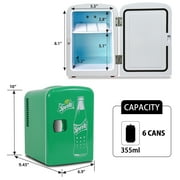 Coca-Cola Sprite 4L Cooler and Warmer,12V DC and 110V AC Cords, 6 Can Portable Mini Fridge, Personal Travel Refrigerator, Green