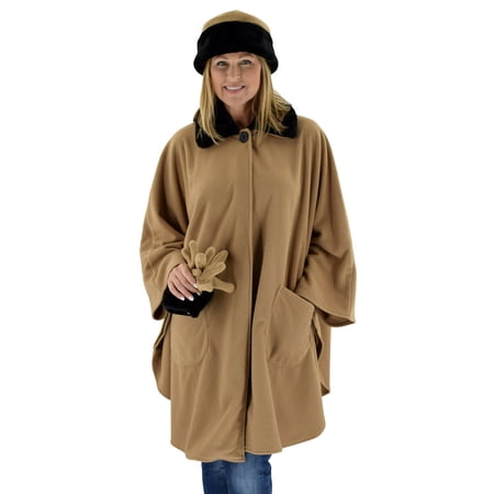 Le Moda Women s Sherpa Trim Polar Fleece Wrap with Matching Gloves and Hat