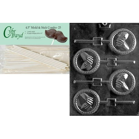 Ring Mold 6 Inch Cybrtrayd 45St25-W052 Hands with Rings Lolly Wedding Chocolate Candy Mold with 25-Pack 4.5-Inch Lollipop Sticks ()
