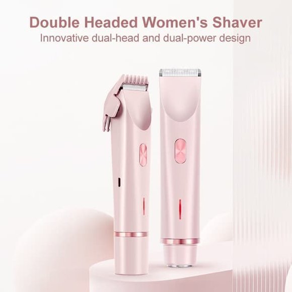2-in-1 Electric Shaver for Women, Waterproof, Bikini Line Trimmer, Dual Heads, Type-C Pink