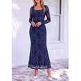 thumbnail image 3 of PRETTYGARDEN Women's Long Sleeve Floral Maxi Bodycon Dress Cocktail Dresses for Wedding Guest, Square Neck, Stretchy Mesh, Elegant Classy, Formal Holiday Party, 3 of 6