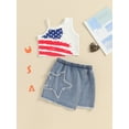 thumbnail image 3 of Suealasg 2Pcs Kids Girls 4th of July Clothes Set  Sleeveless Stars Print Camisole +Irregular Denim Skirt 1-6 Years Little Girls Summer Independence Day Memorial Day Outfits, 3 of 9