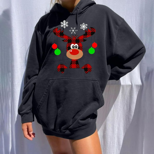 Chandails à Capuchon de Noël pour Femmes en Liquidation, Chandail à Capuche Décontracté Imprimé à Manches Longues, Chandail, Blouse, Chandail