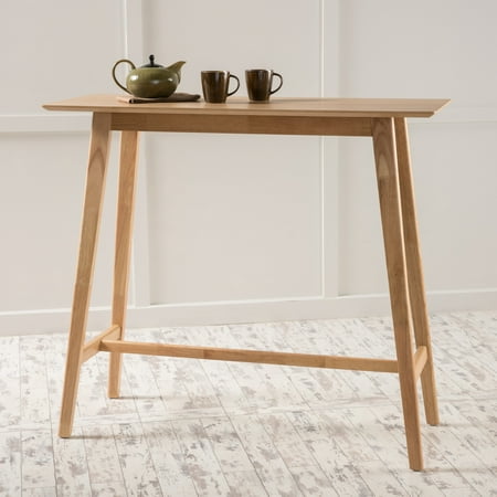 Glass Natural Wood Table - Noble House Luzan Natural Oak Finish Wood Bar Table