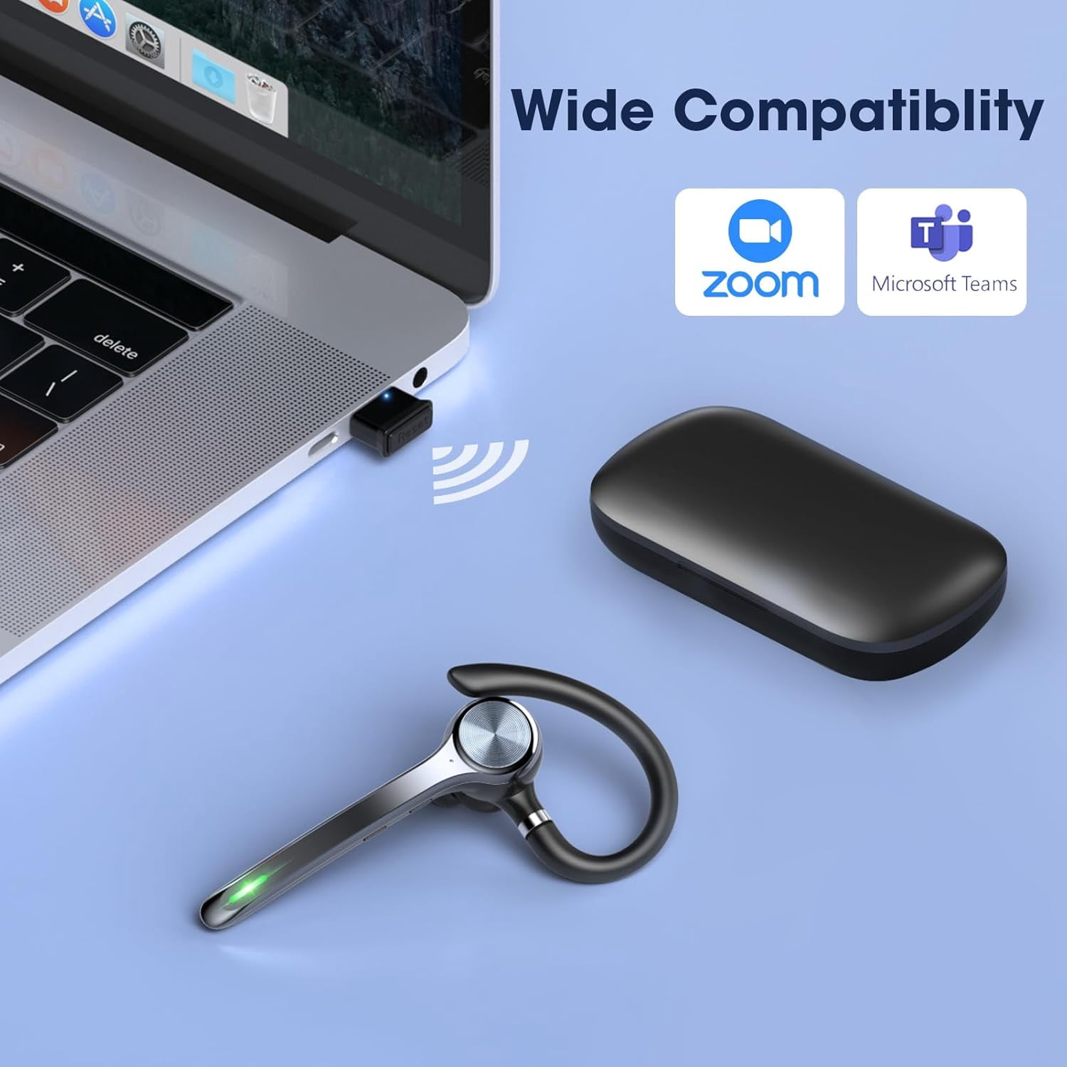 Bluetooth Headset, Wireless Earpiece with Upgrade Noise Canceling Mic,500mAh Charging Case Support 72H Talking Time,Hand-Free Headphones with Mute Button for Computer Cell Phones Trucker Work