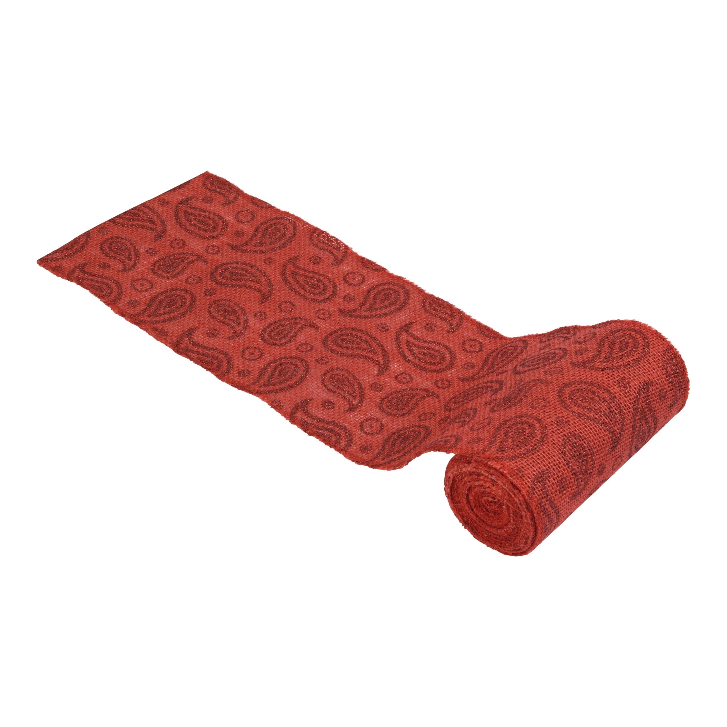 Love, Laugh, Craft Jute Burlap Precut Ribbon, 6"W x 5-Yards, 7-Pack, 740-24KIT, Red Paisley Glitter