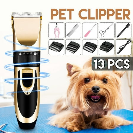 13PCS Professional Hair Trimmer Electric Pet Dog Cat Grooming Shaver Clippers  Razor Cordless Scissors Haircut 5 Gears Speed Mute Rechargeable Cutting Set 4 Combs Kit Low