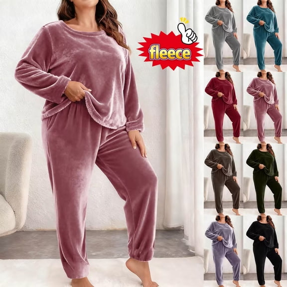 Taqqpue Fluffy Pajamas for Women Winter Soft Fleece Warm Pajama Set Fuzzy Pjs Plus Size 2 Piece Lounge Sets with Pockets