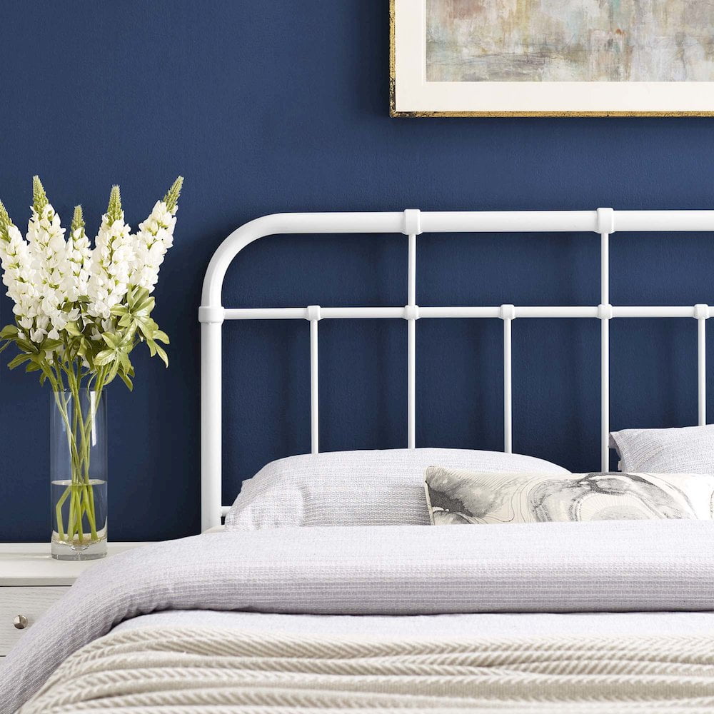 Modway Alessia Modern Farmhouse Queen Metal Spindle Headboard in White
