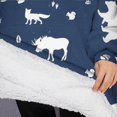thumbnail image 3 of Oversized Wearable Blanket Hoodie,Dark Blue Christmas Animal Pattern Sherpa Blanket Hoodie with Super Pockets,Super Warm Fuzzy Pullover for Women & Men, 3 of 6