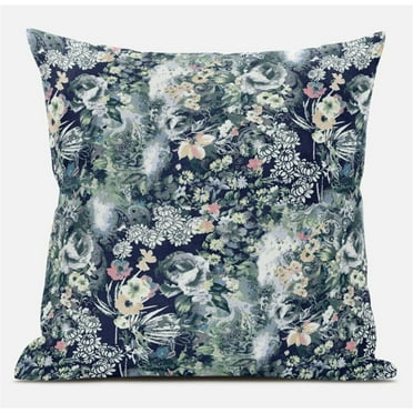 Sea Garden Rose Suede Zippered Pillow W Insert in Red Light Green Indigo 18 x 18