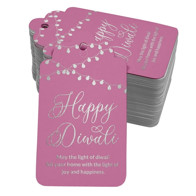 Inkdotpot 100 Pack Happy Diwali Favor Paper Tags Craft Real Silver Foil Hang Tag