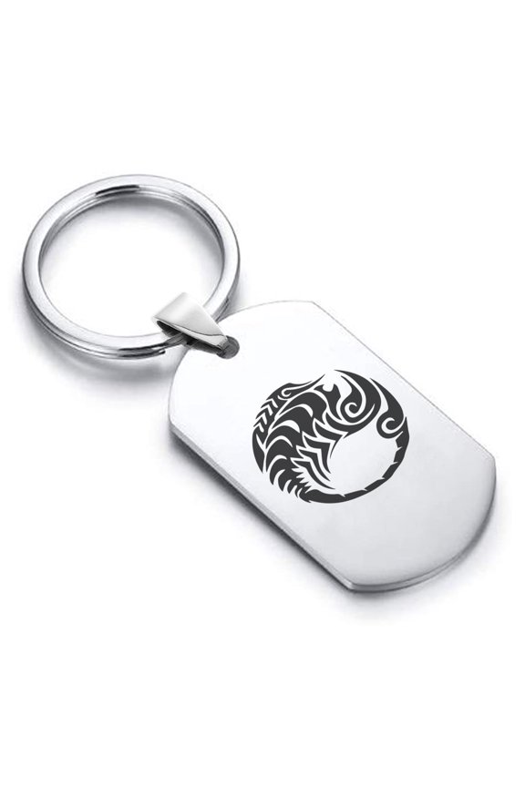 Stainless Steel Tribal Scorpio Zodiac (Scorpion) Dog Tag Keychain Circle Ring