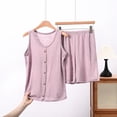 thumbnail image 2 of Bovxnpu Womens Pajama Set Crew Neck Sleeveless Button Tank Pocket Sleepwear, 2 of 5
