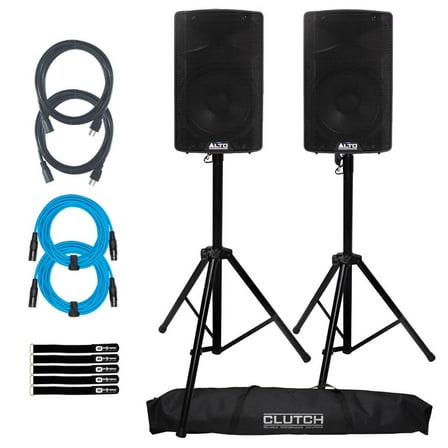 Alto Professional TX410 350W 10" Powered Loudspeaker 2-Pack with Tripod Stands Package