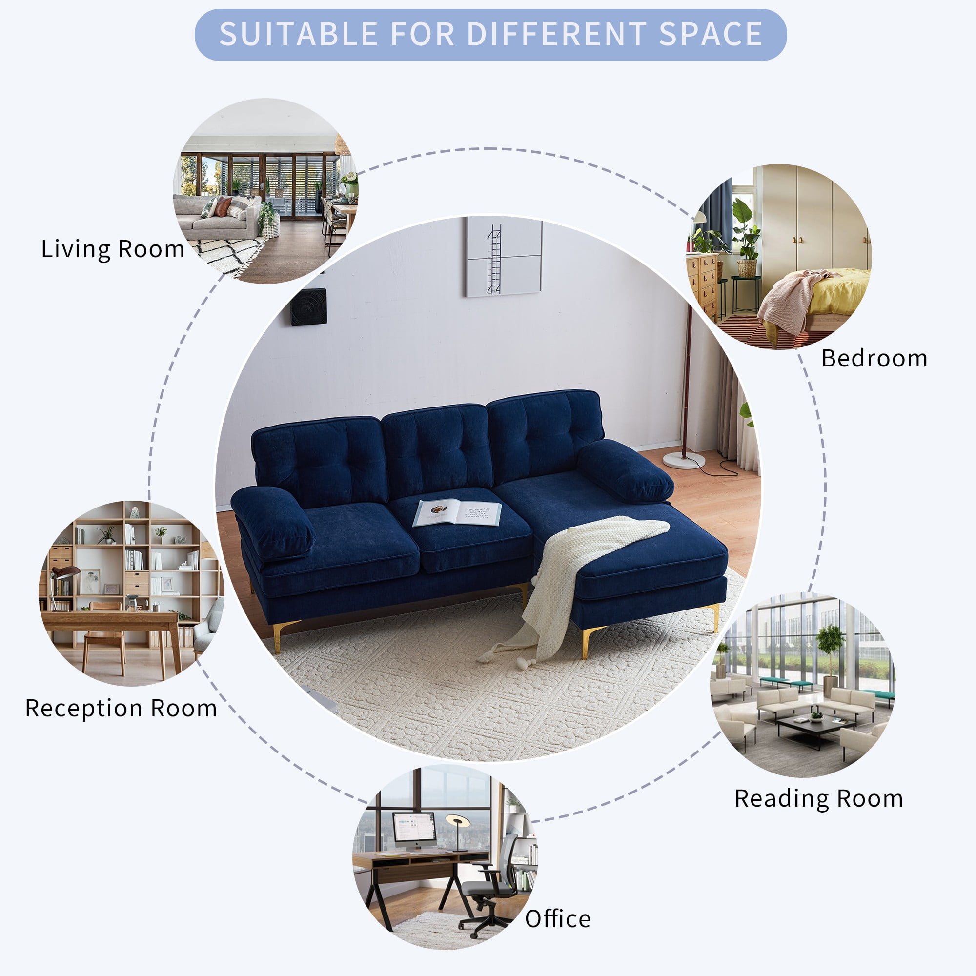 82.6" Modern Sectional Sofas Couches,L Shaped Velvet Sofa Couch for Living Room,Bedroom,Blue