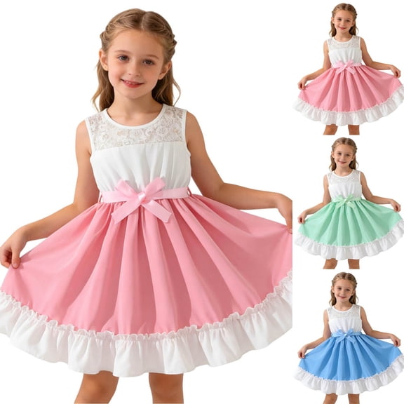Miluxas Girls' Color Block Ruffle Trim Sleeveless High Waist Flared Long Cami Dress Pink 13-14 Years