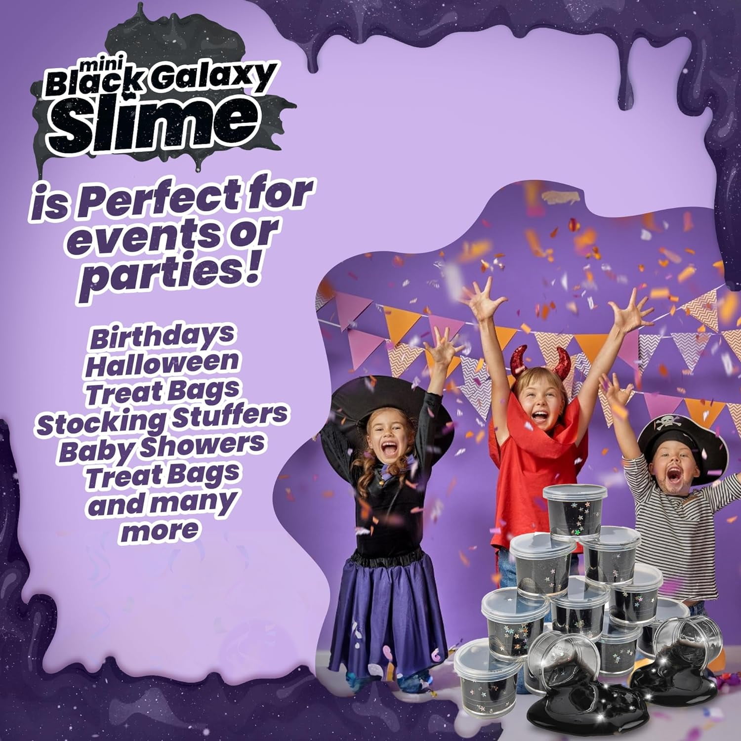 Playbees Black Nebula Slime - 48 Pack - Galaxy Star Slime Party Favors for Kids - Non-Sticky, Stress Relief, Arts & Crafts