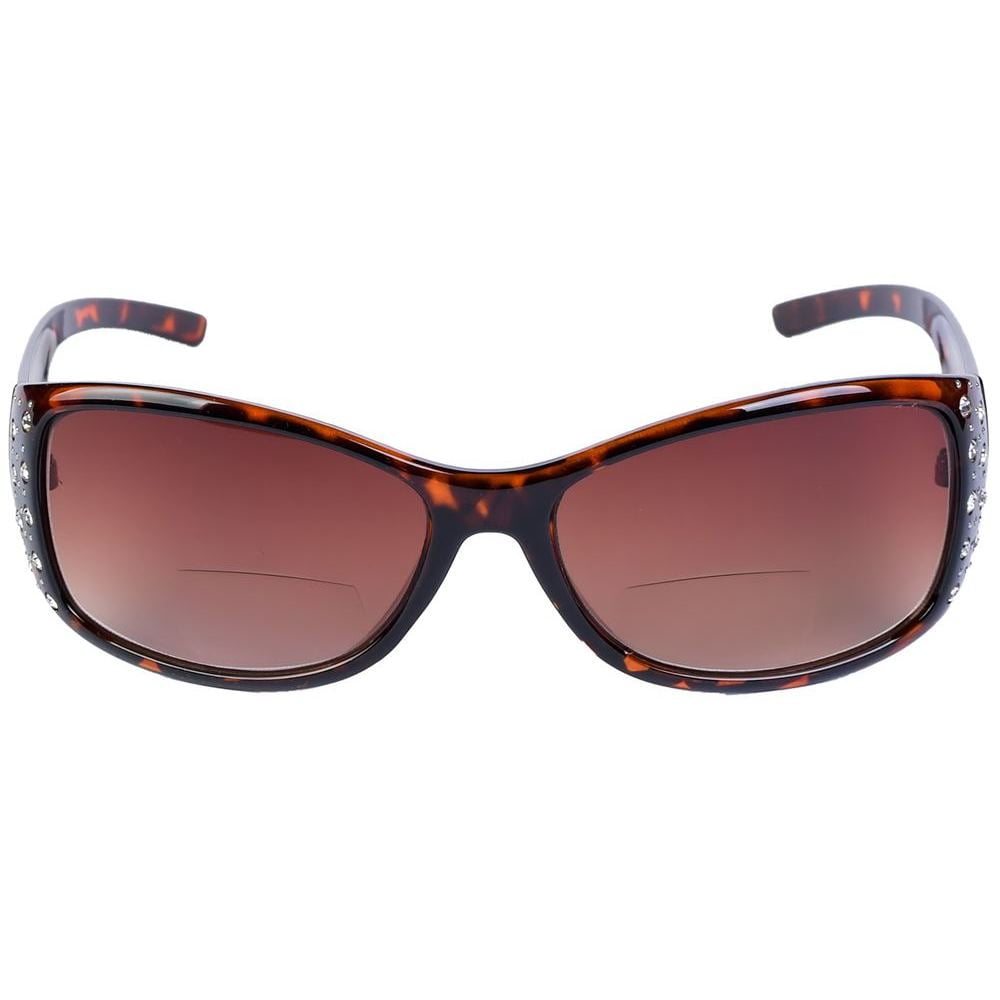 2 Pair of Womens Designer Bifocal Sunglasses with Rhinestones - Black/Tortoise - 2.50