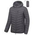 thumbnail image 2 of Men's Packable Hooded Puffer Jacket, Water Resistant Windproof with 5 Zip Pockets for Hiking Travel Grey M, 2 of 8