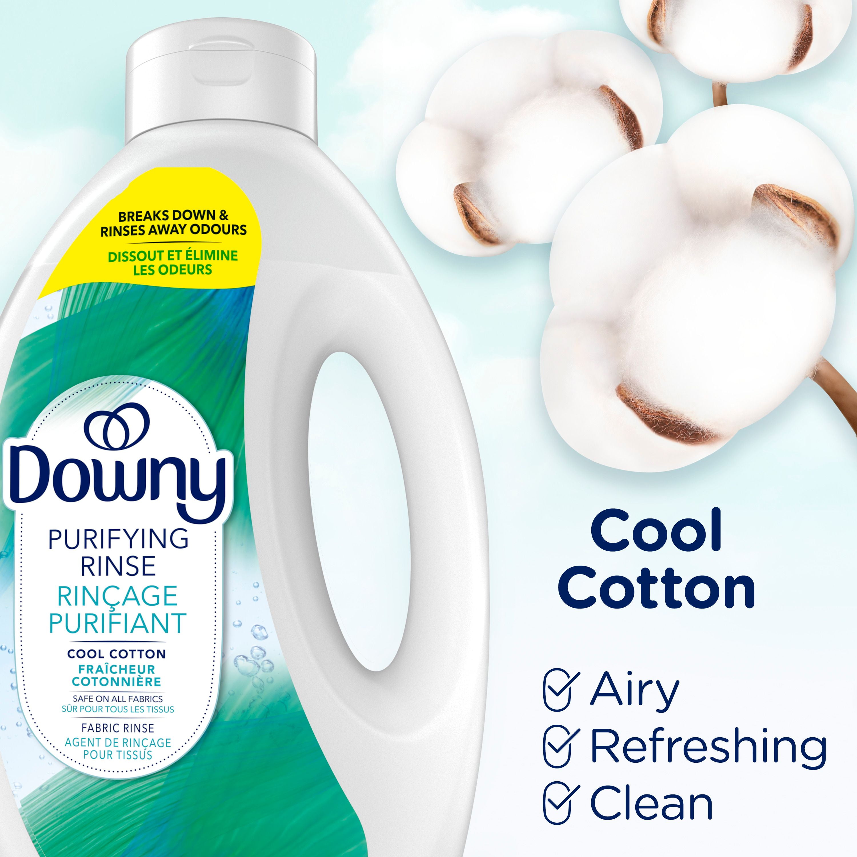 Downy Purifying Rinse Laundry Odour Remover, Cool Cotton Scent, Fabric Softener and Laundry Odour Removal Rinse, Fights Odours at the source, HE Compatible