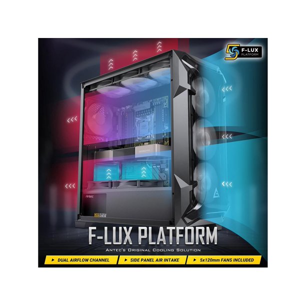 Antec DF600 FLUX ATX Gaming Case with 5 Fans, ARGB Controller