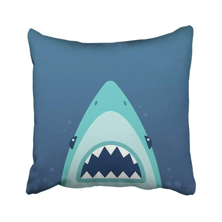 BPBOP Blue Jaw Shark With Open And Sharp Teeth In Flat Cartoon Style Mouth Bite Fish Beach Sea Pillowcase Pillow Cover 18x18