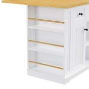 Yoneston 53 Rolling Kitchen Island with 2 Bar Stools, Kitchen Storage Cart with Power Outlet, Internal Storage Rack, Drop Leaf, 5 Open Side Racks, 3 Drawers 2 Doors for Kitchen Dining Room, White