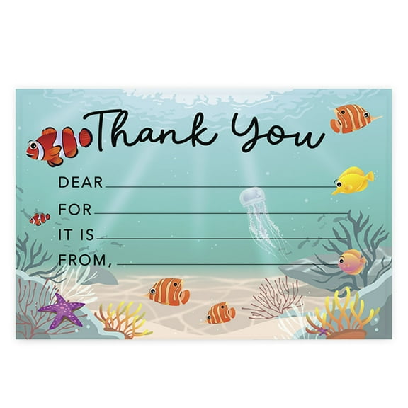 Koyal Wholesale Kids Fill in the Blank Thank You Cards - 20 Cards Including Envelopes Under The Sea, For Party Guests