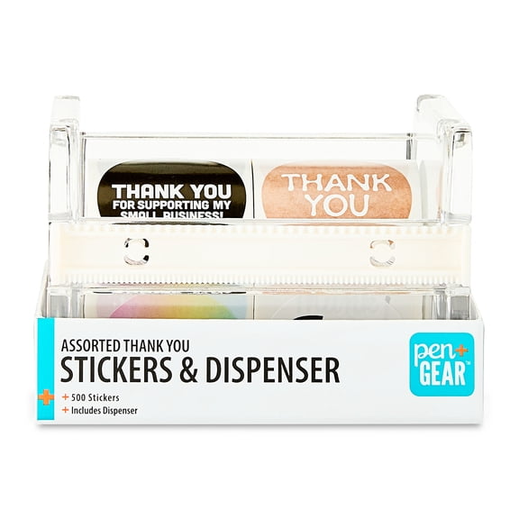 Pen+Gear Thank You Stickers and Dispenser, Assorted Designs, 500 Counts