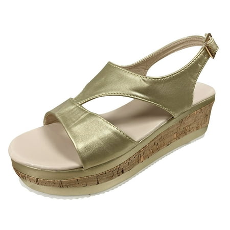 

Mackneog Ladies Solid Color Wedge Buckle Platform Fish Mouth Sandals Gift on Clearance