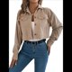 thumbnail image 3 of Chaquetas de de Larga para Mujer, de Algodón, con Solapa y Botones, para Otoño, para Exteriores, Abrigos Lisos de Moda. Caqui XL, 3 of 10