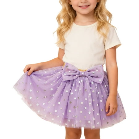 SonxaHe Infant Girl s Skirts with Bow Polka Dot Prints A-Line Skirts for Kids Youth Summer Dance Party Tutu Skirt Purple Szie 12-18 M