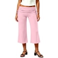 thumbnail image 2 of Inverlee Womens Fold Over Waist Cropped Pants with Side Drawstring Casual Loose Fit Capri Trousers Pink S, 2 of 9