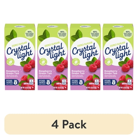(4 pack) Crystal Light Drink Mix 5 Pitcher Packets for Flavorful Hydration and Shareable Refreshment Naturally Flavored Raspberry Green Tea with other natural flavor Made with Green Tea 1.87 oz (4 pack) Crystal Light Drink Mix 5 Pitcher Packets for Flavorful Hydration and Shareable Refreshment Naturally Flavored Raspberry Green Tea with other natural flavor Made with Green Tea 1.87 oz