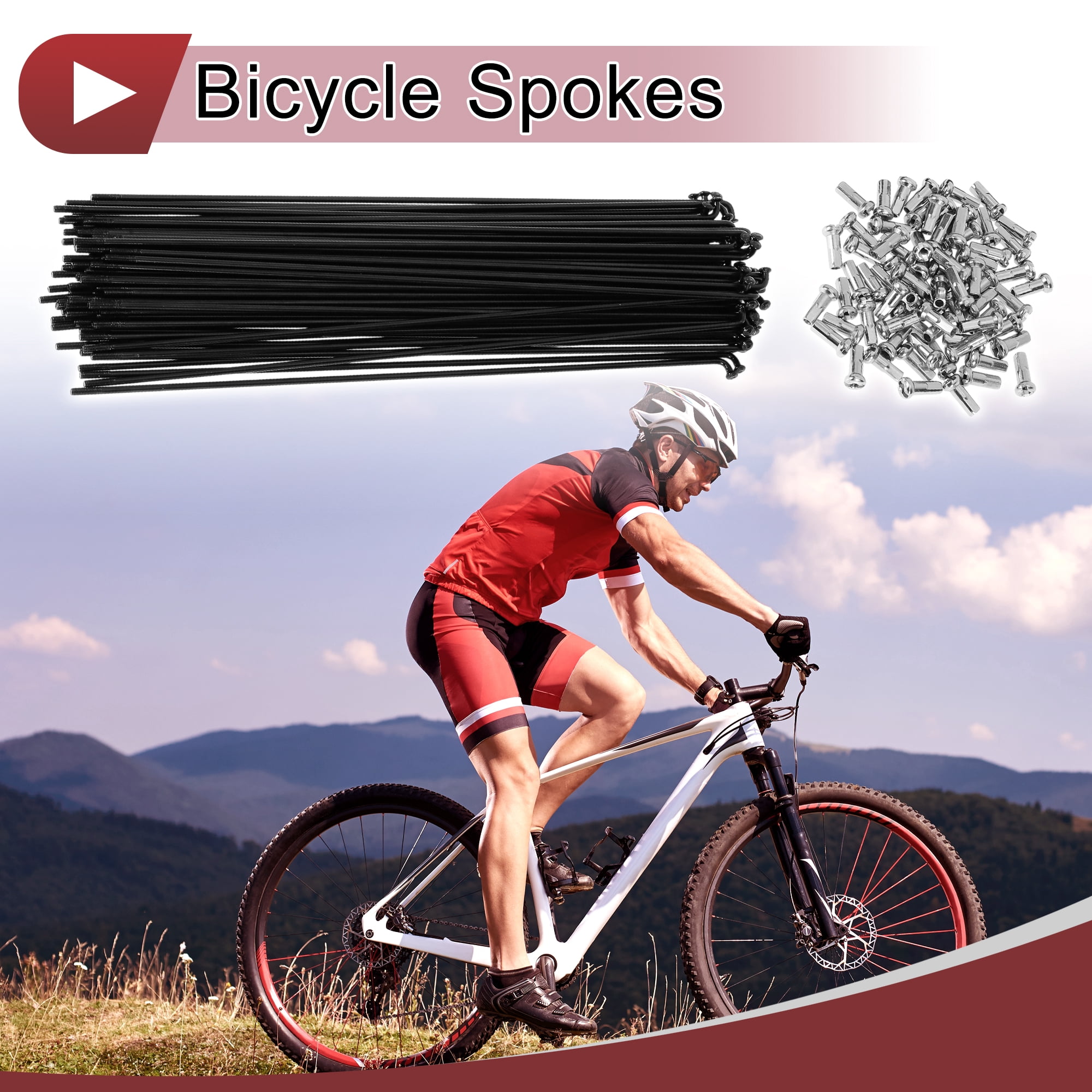 Unique Bargains 72Pcs 13G Bicycle Spokes Bike Wheel Spokes Carbon Steel Black 8.74"