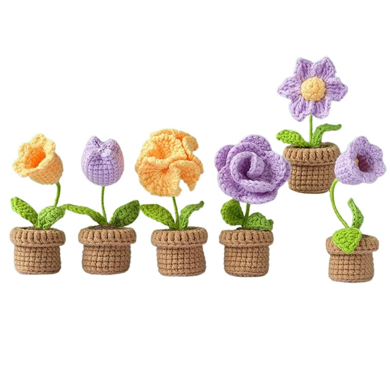 qunland crochet kit for beginners, 6 pcs potted flowers diy kit for adults  and kids, crochet