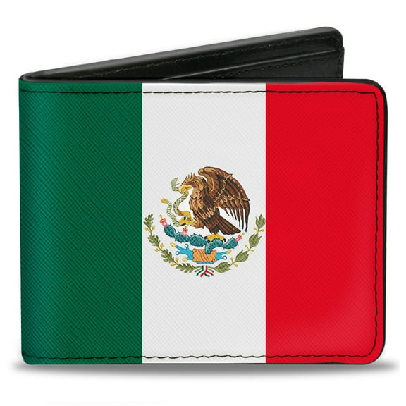 Buckle-Down Wallet, Bifold, Mexico Flag, Vegan Leather