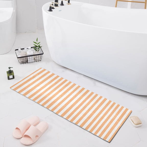 Haosy Light Orange and White Striped Bathroom Rugs Non Slip Absorbent Soft Plush Quick Dry Bath Mat, 39"x20"